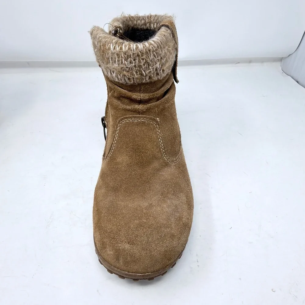 Khombu Laura Womens Size 7 Chestnut Suede Knit Ankle Boots Weather Rated Winter